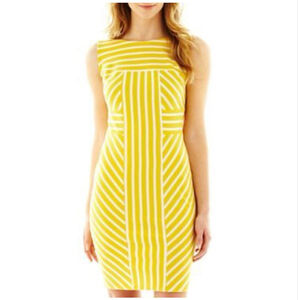 DR Collection Yellow White Stripe Sleeveless Sheath Dress Size 6